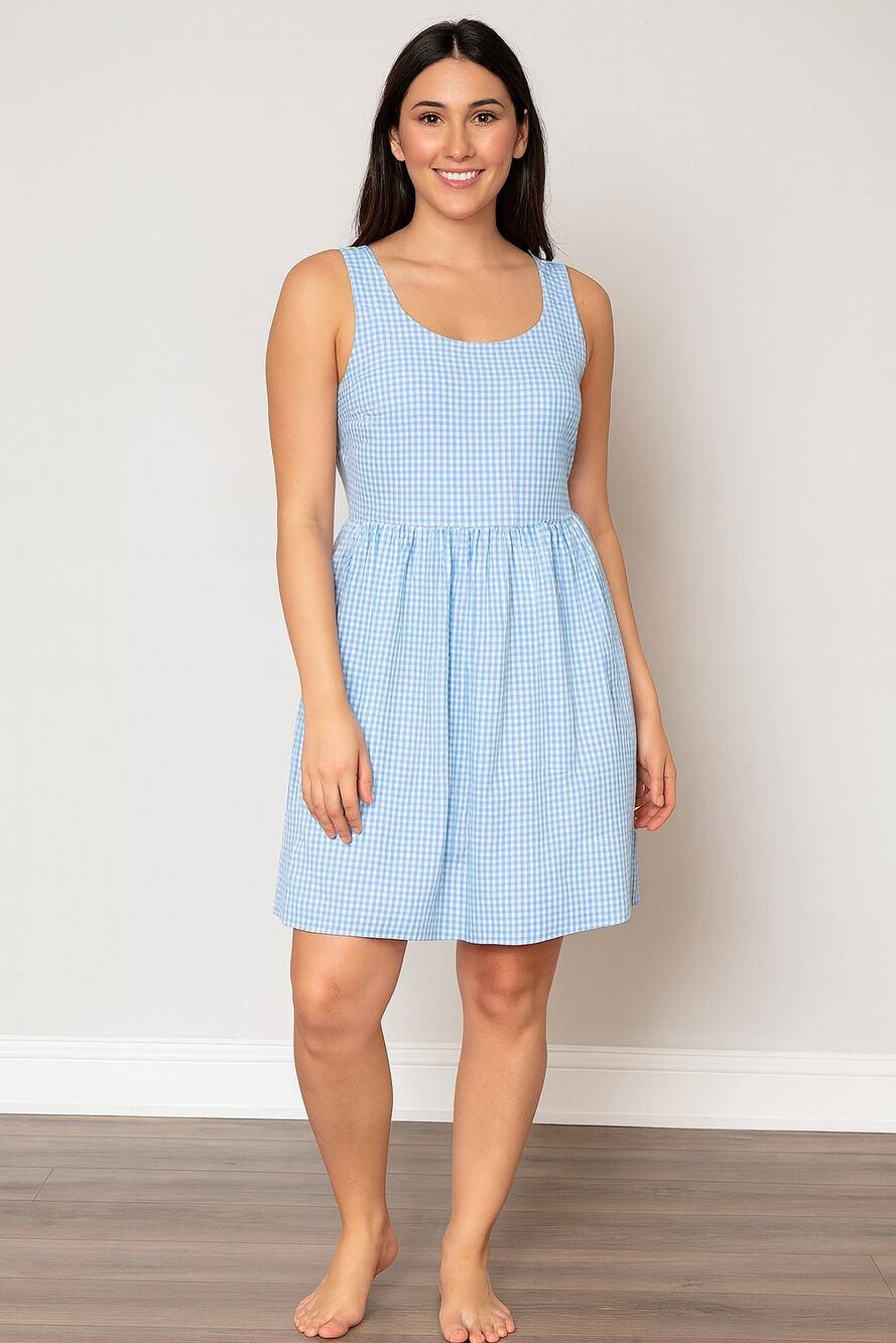 Lauren James Bow Back Gingham Dress Blue Sleeveless Sundress XS Cottagecore